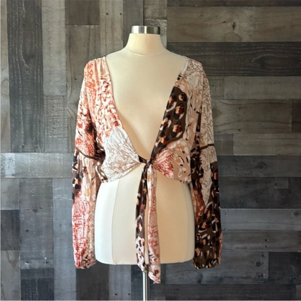 RAGA front tie top medium wanderlust festival boho chic earthtone animal print - Picture 6 of 12